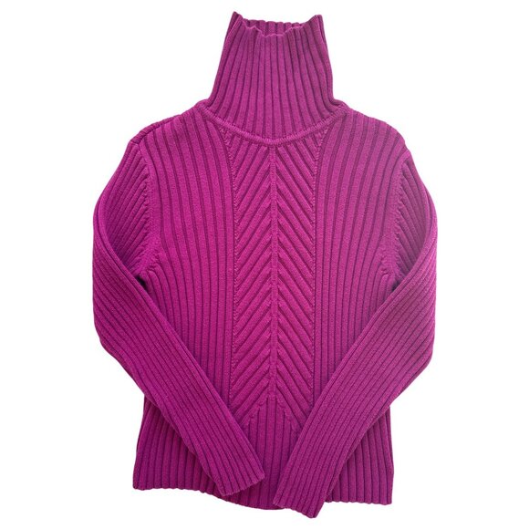 Style & Co. Petite Womens Magenta Turtleneck Sweater Medium 100% Cotton Made In - Picture 3 of 9